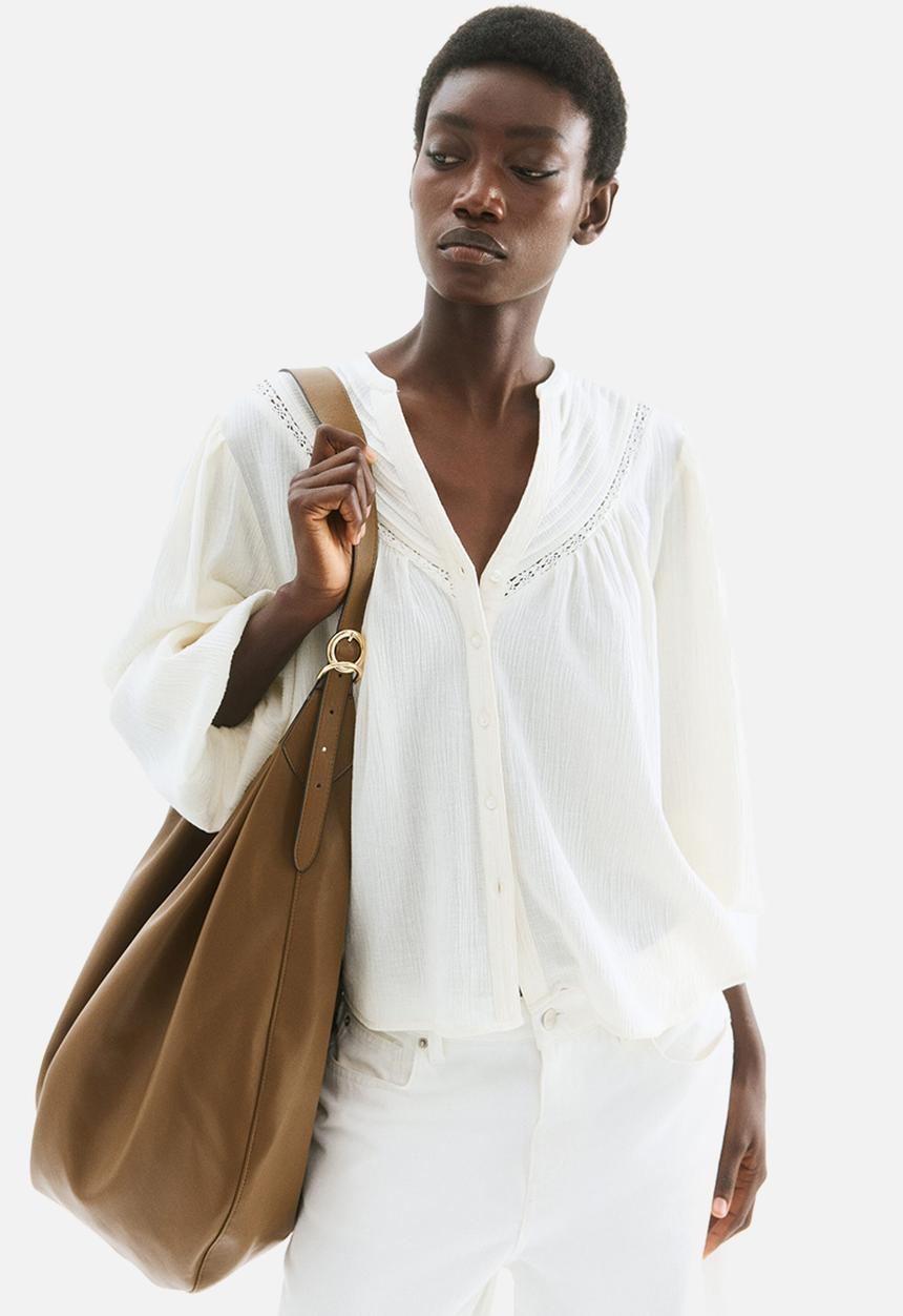 H&M - Crinkled linen-blend blouse - cream