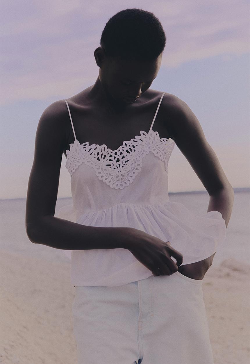 H&M - Lace-trimmed strappy top - white