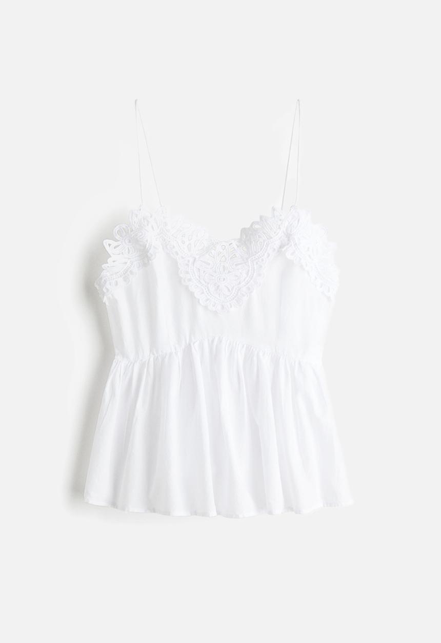 H&M - Lace-trimmed strappy top - white