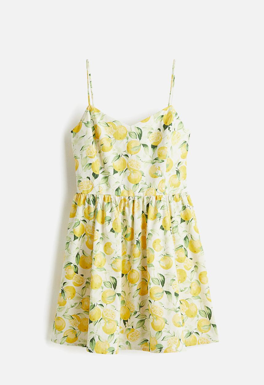 H&M - Flared-skirt cotton dress - white & oranges
