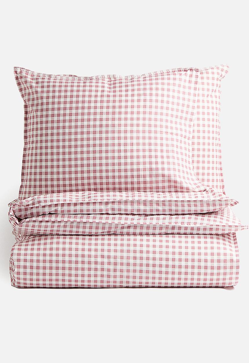 H&M - Patterned double/king size duvet cover set - dark dusty pink/gingham