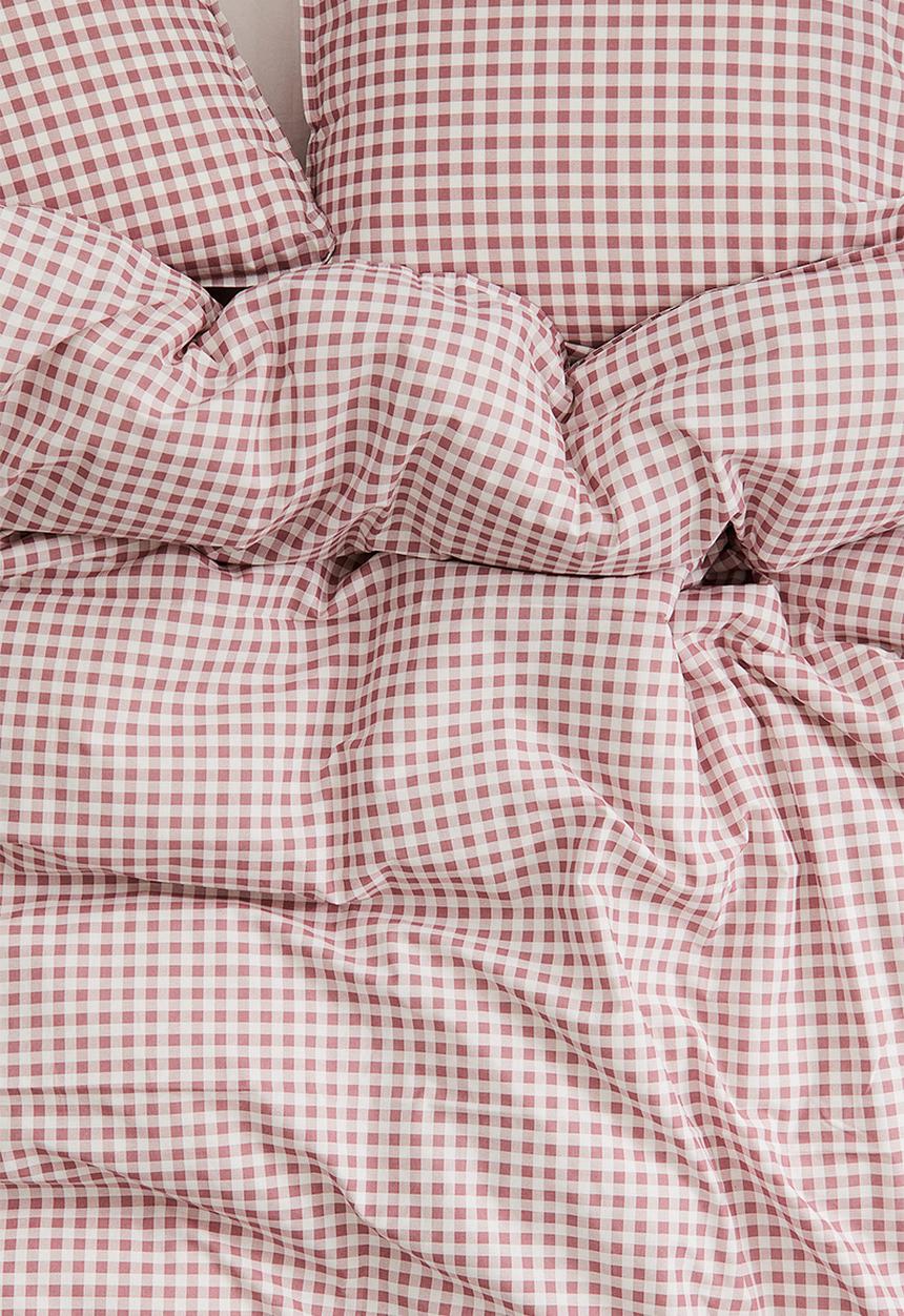 H&M - Patterned double/king size duvet cover set - dark dusty pink/gingham