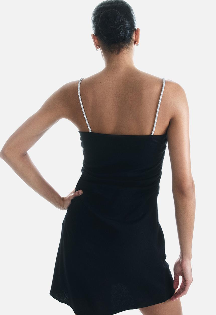 H&M - Linen-blend rhinestone-strap dress - black