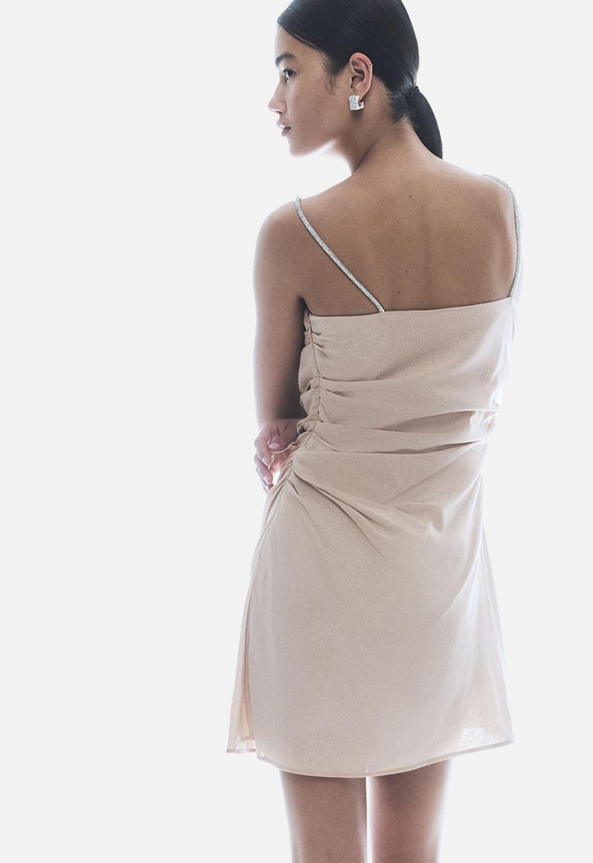 H&M - Linen-blend rhinestone-strap dress - light beige