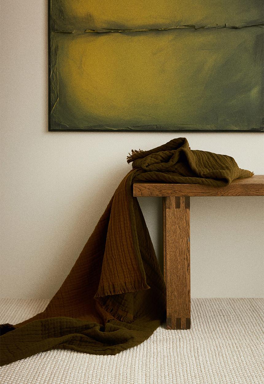 H&M - Cotton muslin blanket - khaki green