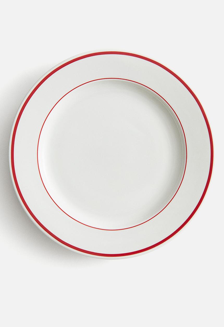 H&M - Porcelain dinner plate - white/red
