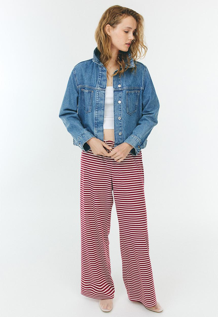 H&M - Straight drawstring trousers - dark red striped