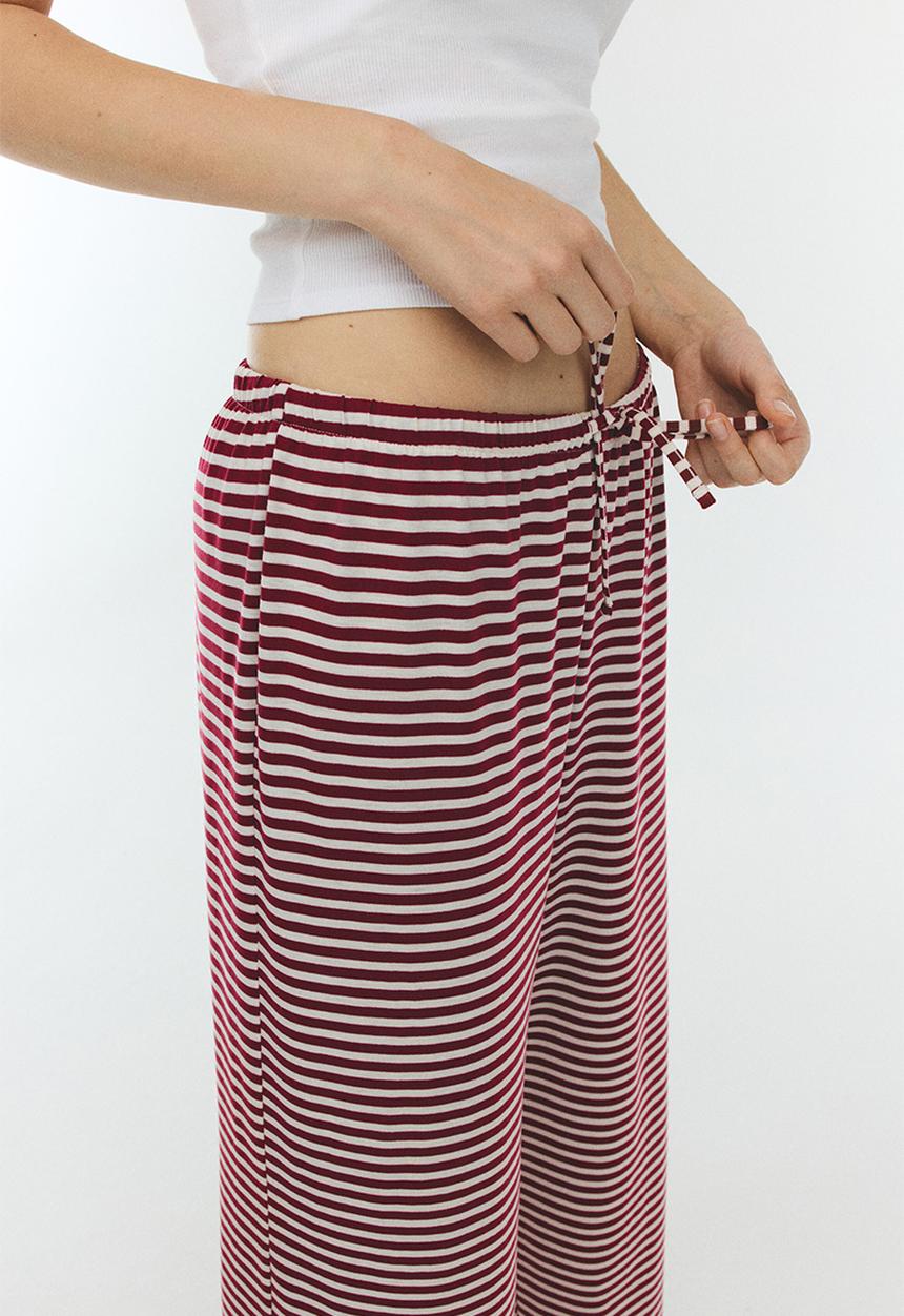 H&M - Straight drawstring trousers - dark red striped