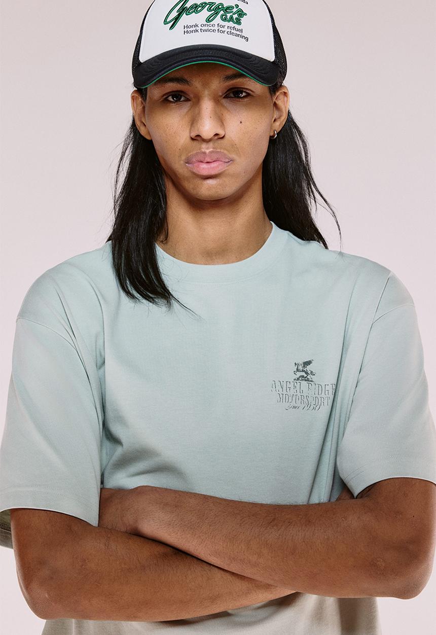 H&M - Loose fit printed t-shirt - sage green angel ridge