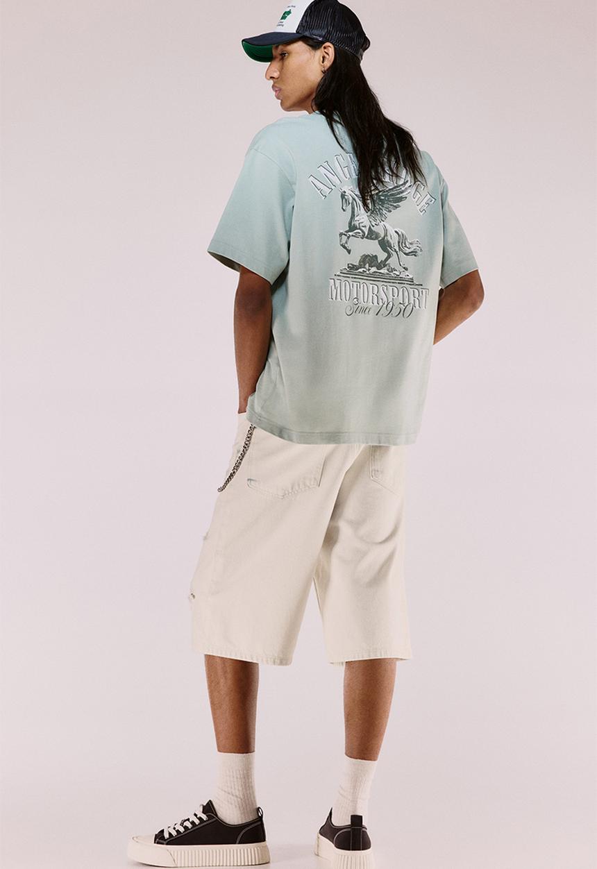 H&M - Loose fit printed t-shirt - sage green angel ridge