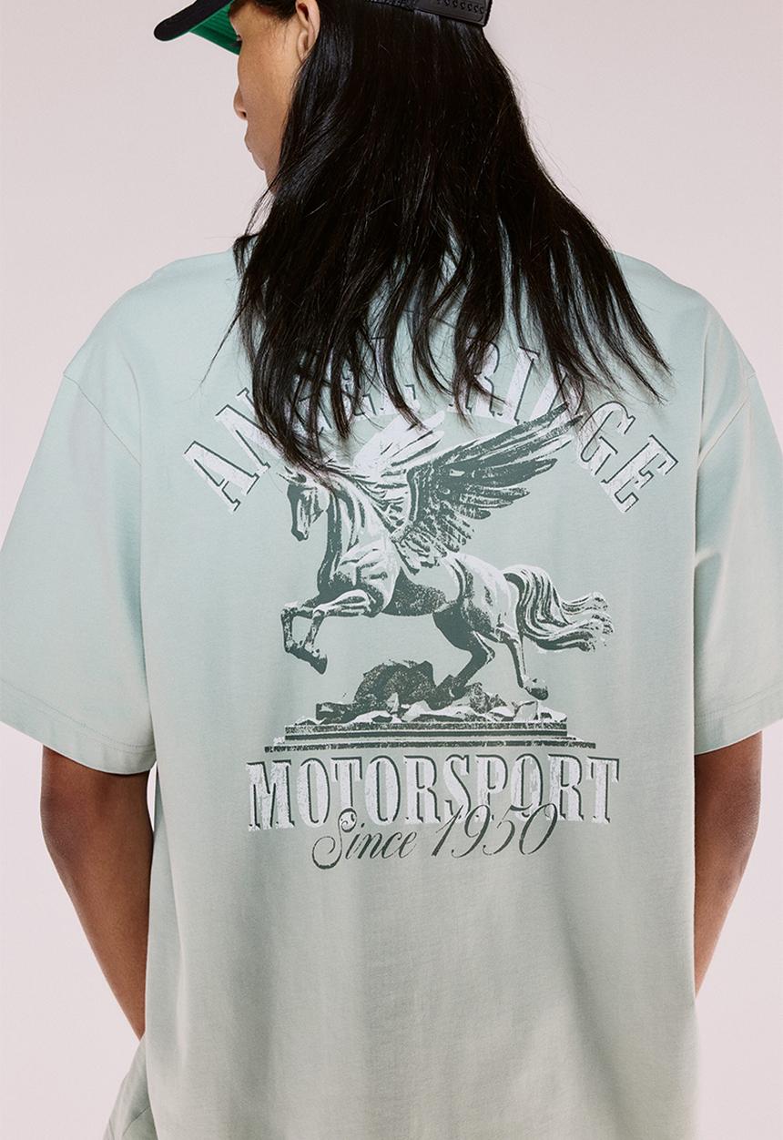 H&M - Loose fit printed t-shirt - sage green angel ridge
