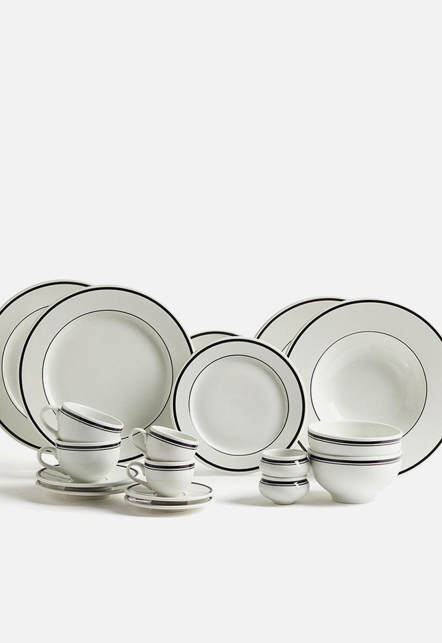 H&M - Porcelain deep plate - white/black