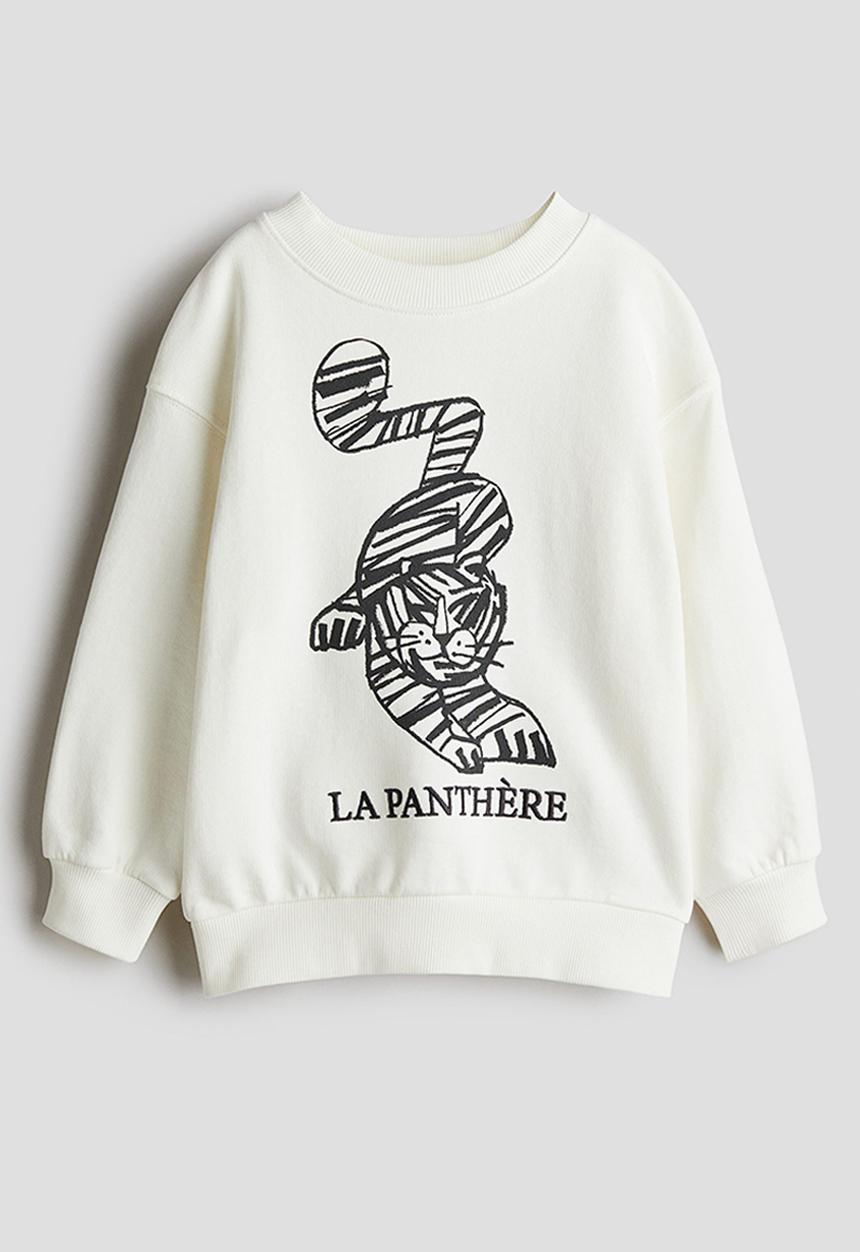 H&M - Printed crew-neck sweatshirt - white la panthère