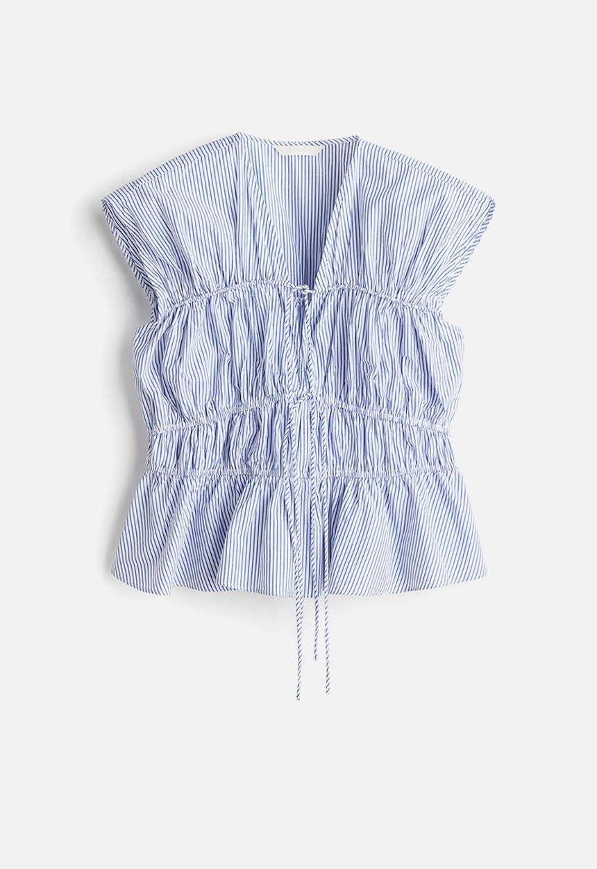 H&M - Drawstring poplin blouse - white & blue striped 