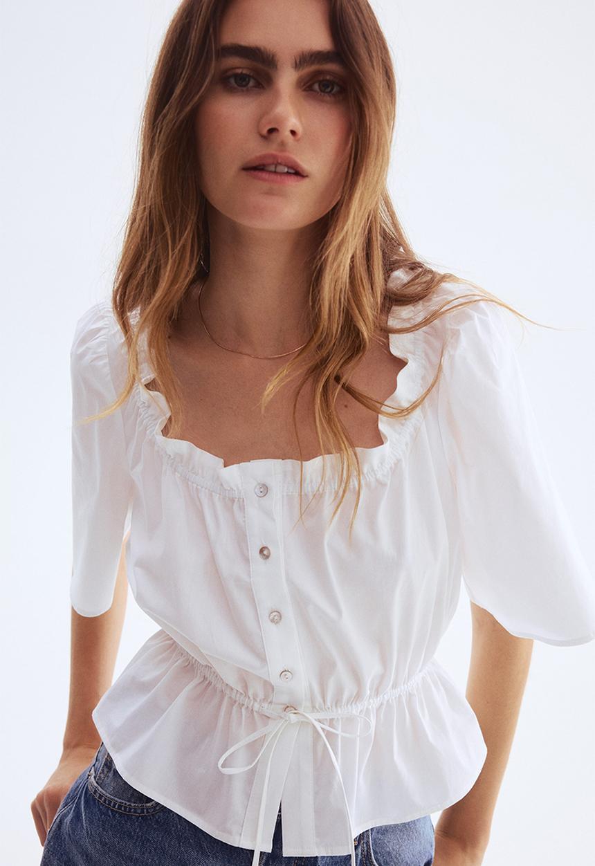 H&M - Frill-trimmed cotton blouse - white