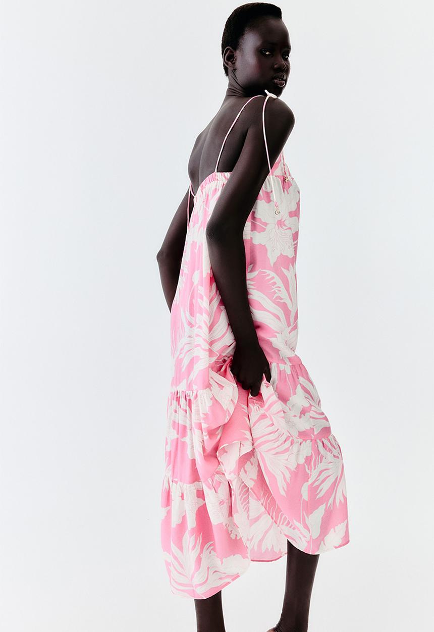 H&M - Tie-strap maxi dress - pink patterned