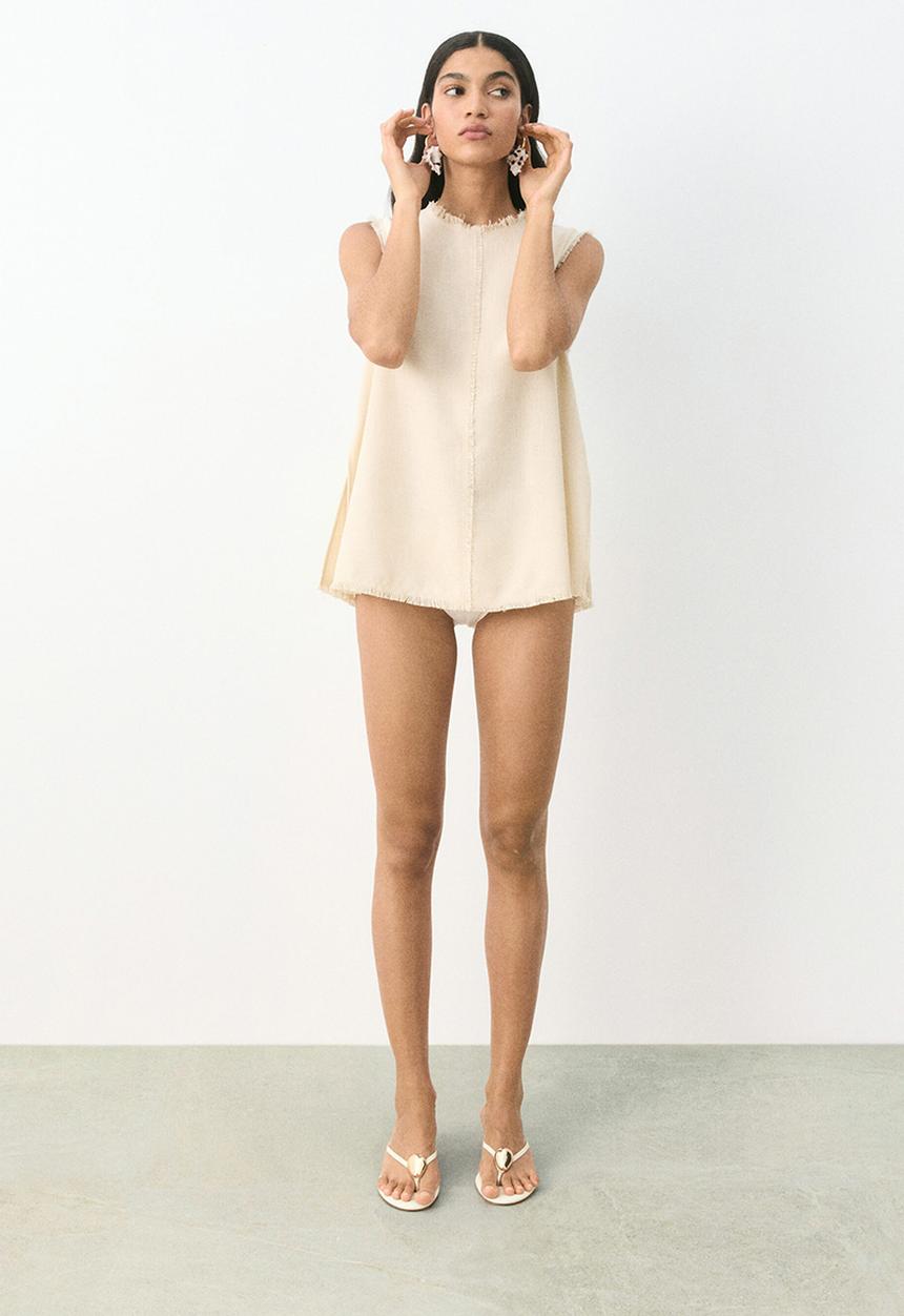 H&M - Frayed-edge twill top - light beige