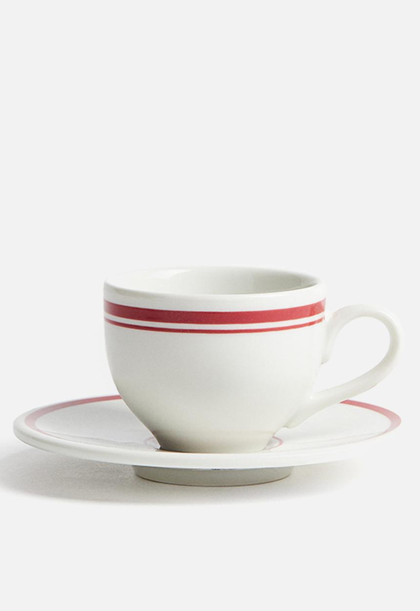 H&M - Espresso cup and saucer - white/red