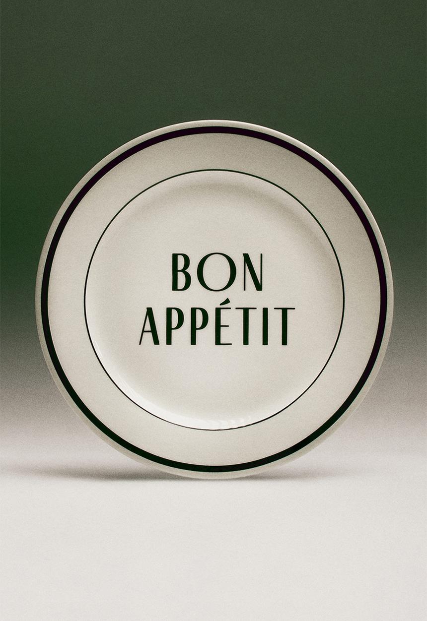 H&M - Porcelain mid plate - white/bon appétit 