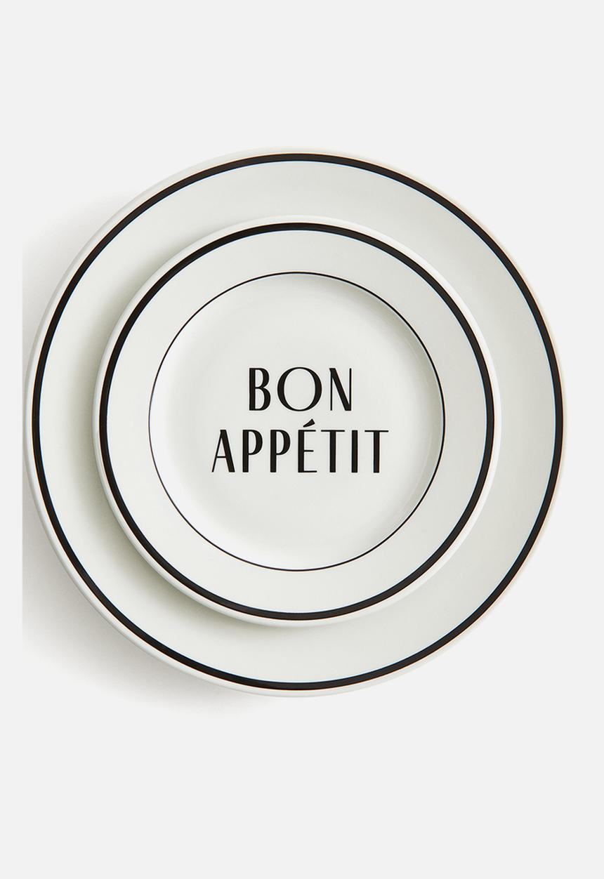 H&M - Porcelain mid plate - white/bon appétit 