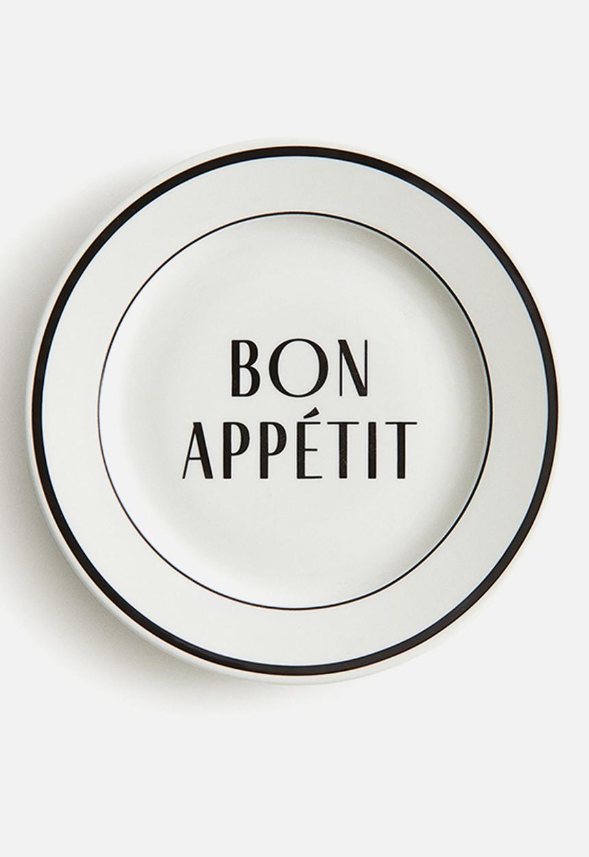H&M - Porcelain mid plate - white/bon appétit 