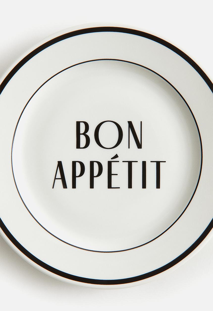 H&M - Porcelain mid plate - white/bon appétit 