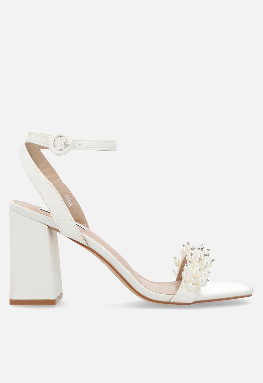 Be Mine - Jayna block ankle strap heel - ivory satin