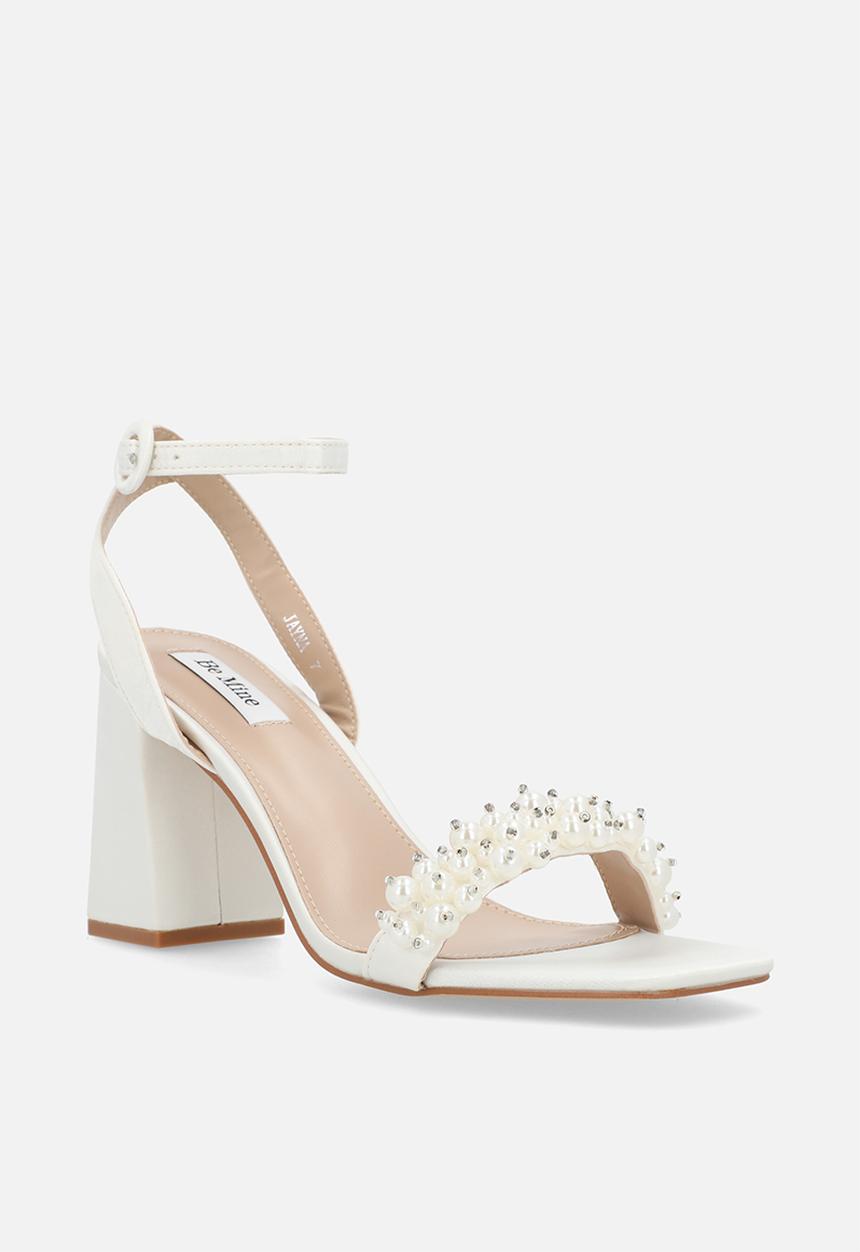 Be Mine - Jayna block ankle strap heel - ivory satin