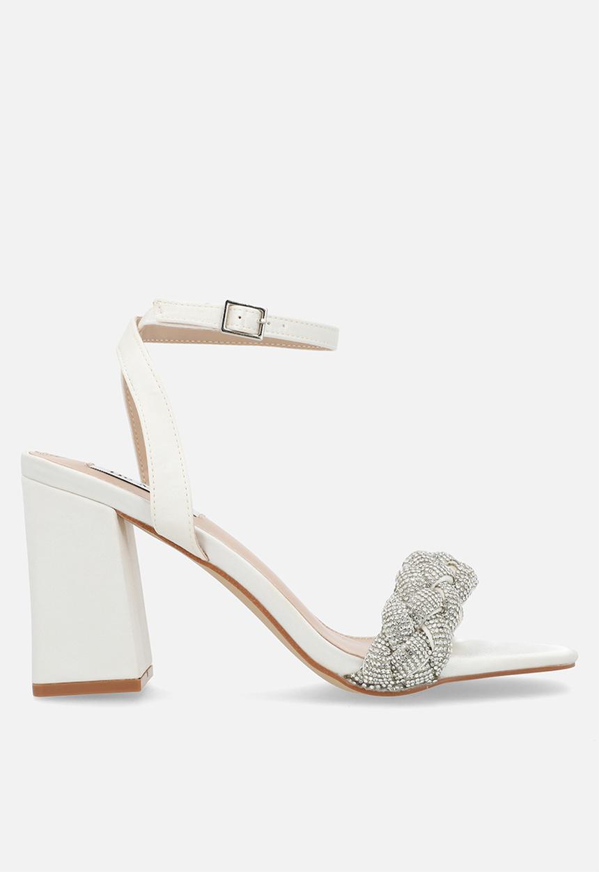 Be Mine - Ada block ankle strap heel - ivory satin