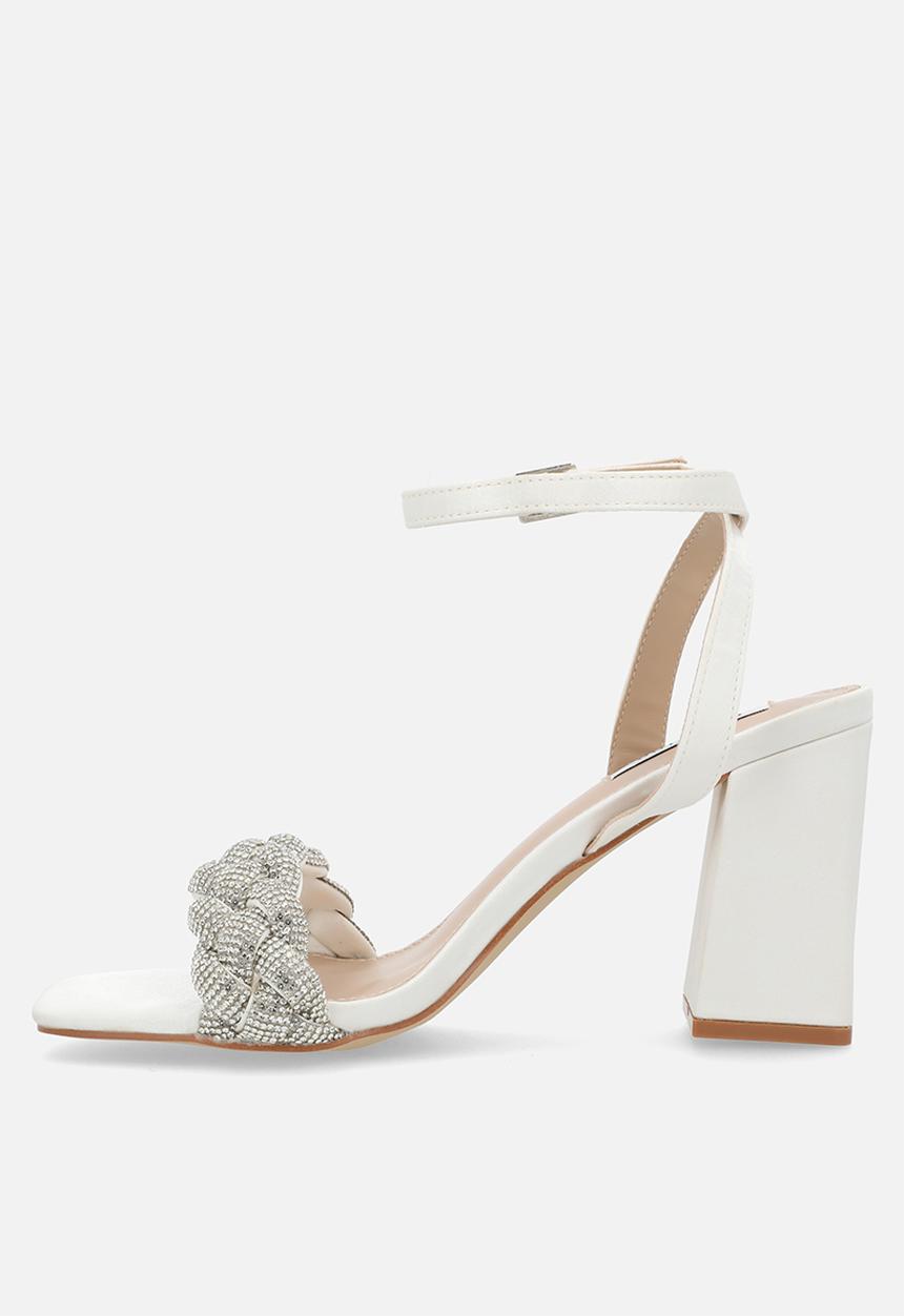 Be Mine - Ada block ankle strap heel - ivory satin