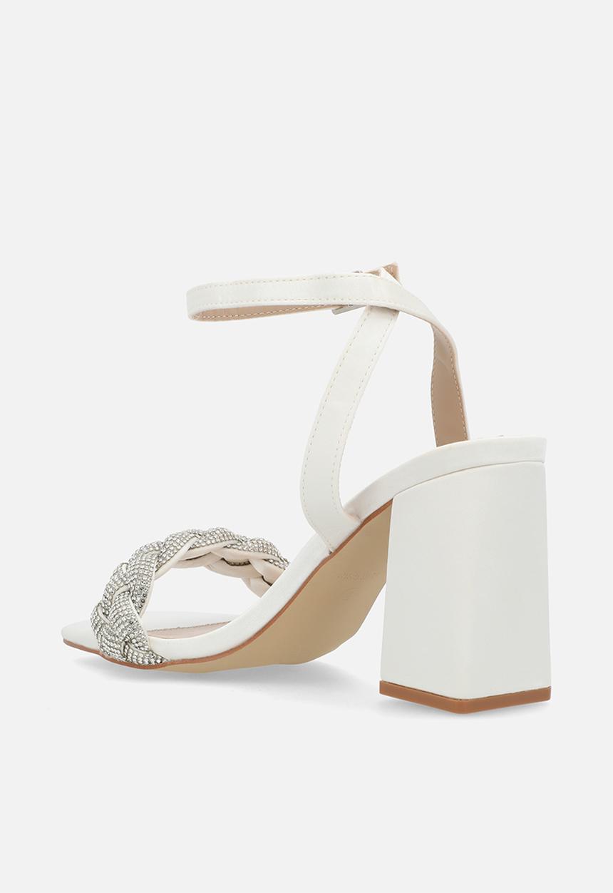 Be Mine - Ada block ankle strap heel - ivory satin