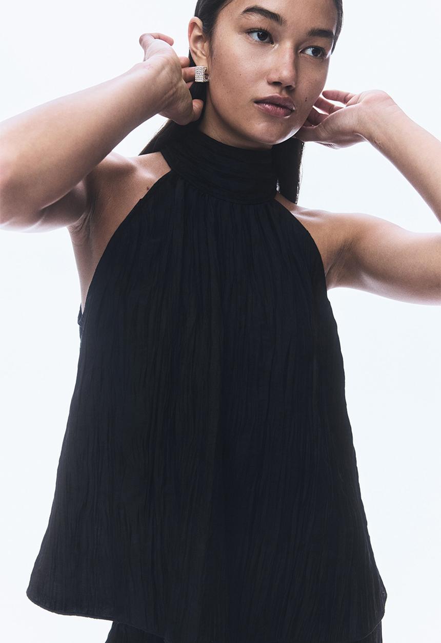 H&M - Crinkled halterneck top - black