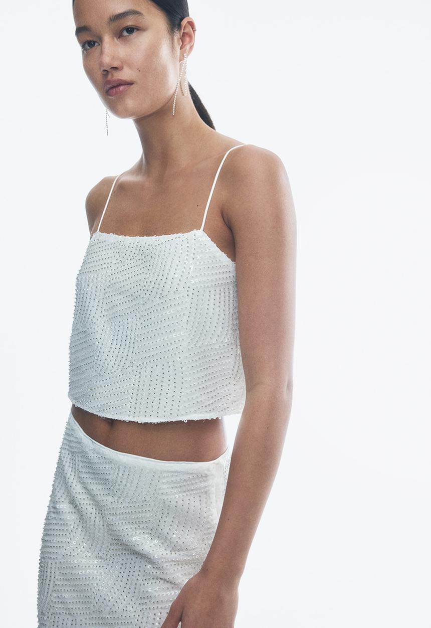 H&M - Embellished cropped top - white