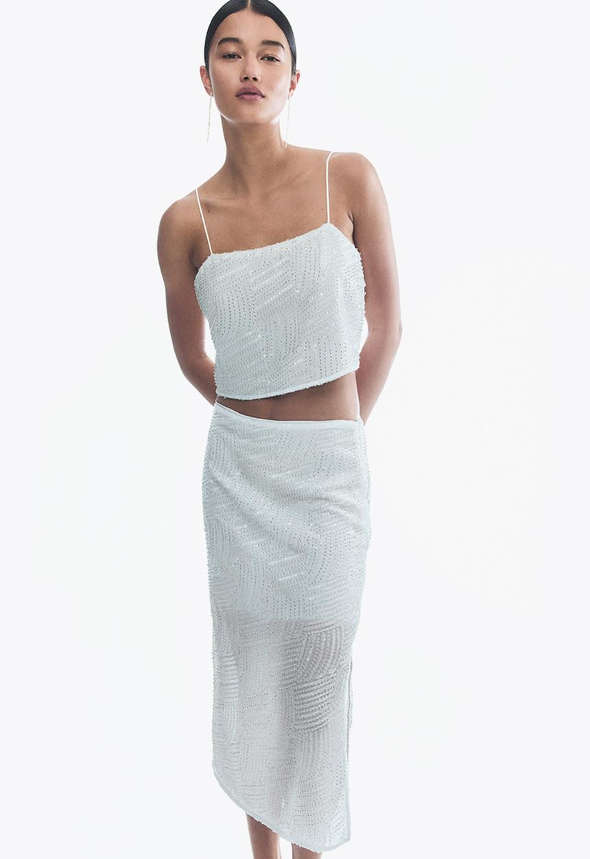 H&M - Embellished cropped top - white