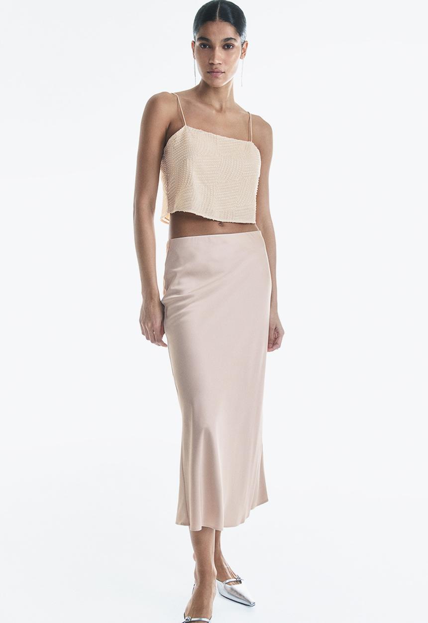 H&M - Embellished cropped top - light beige