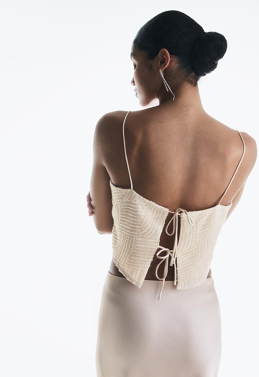 H&M - Embellished cropped top - light beige