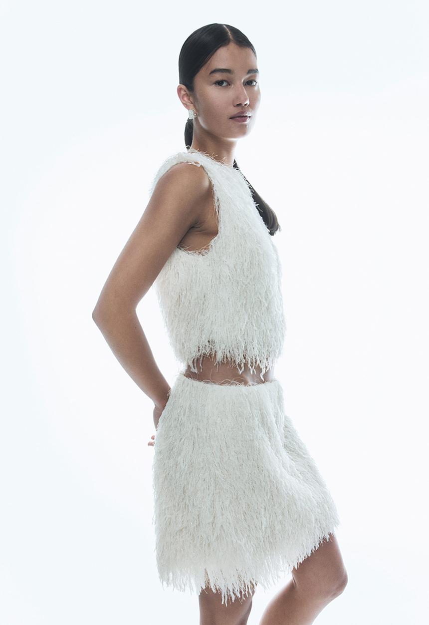H&M - Fringed cropped top - cream