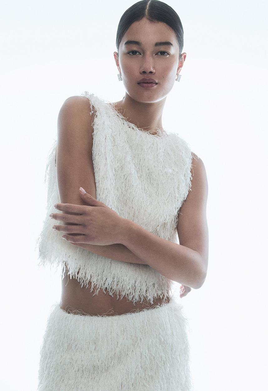 H&M - Fringed cropped top - cream