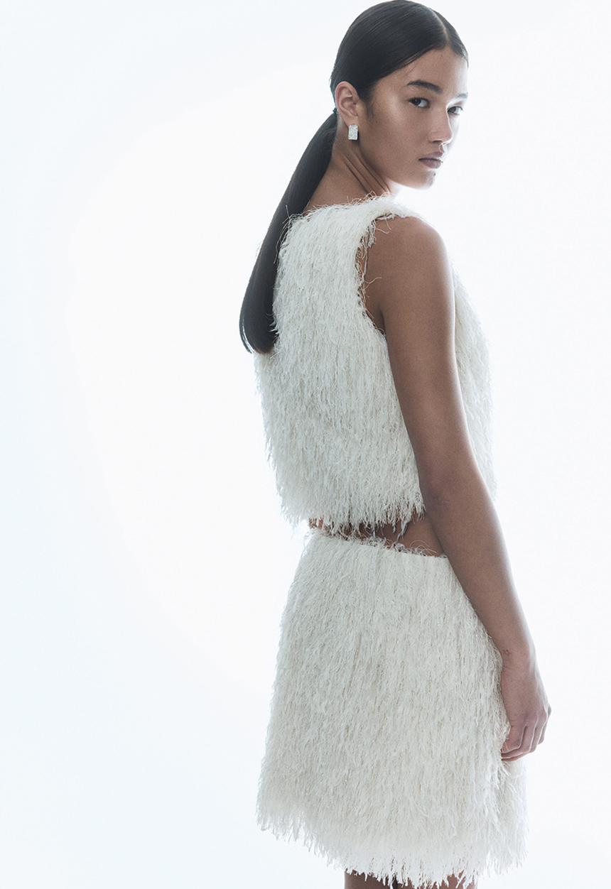 H&M - Fringed mini skirt - cream