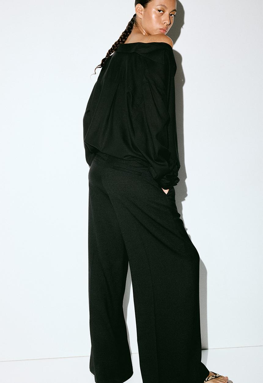 H&M - Wide tailored trousers - black