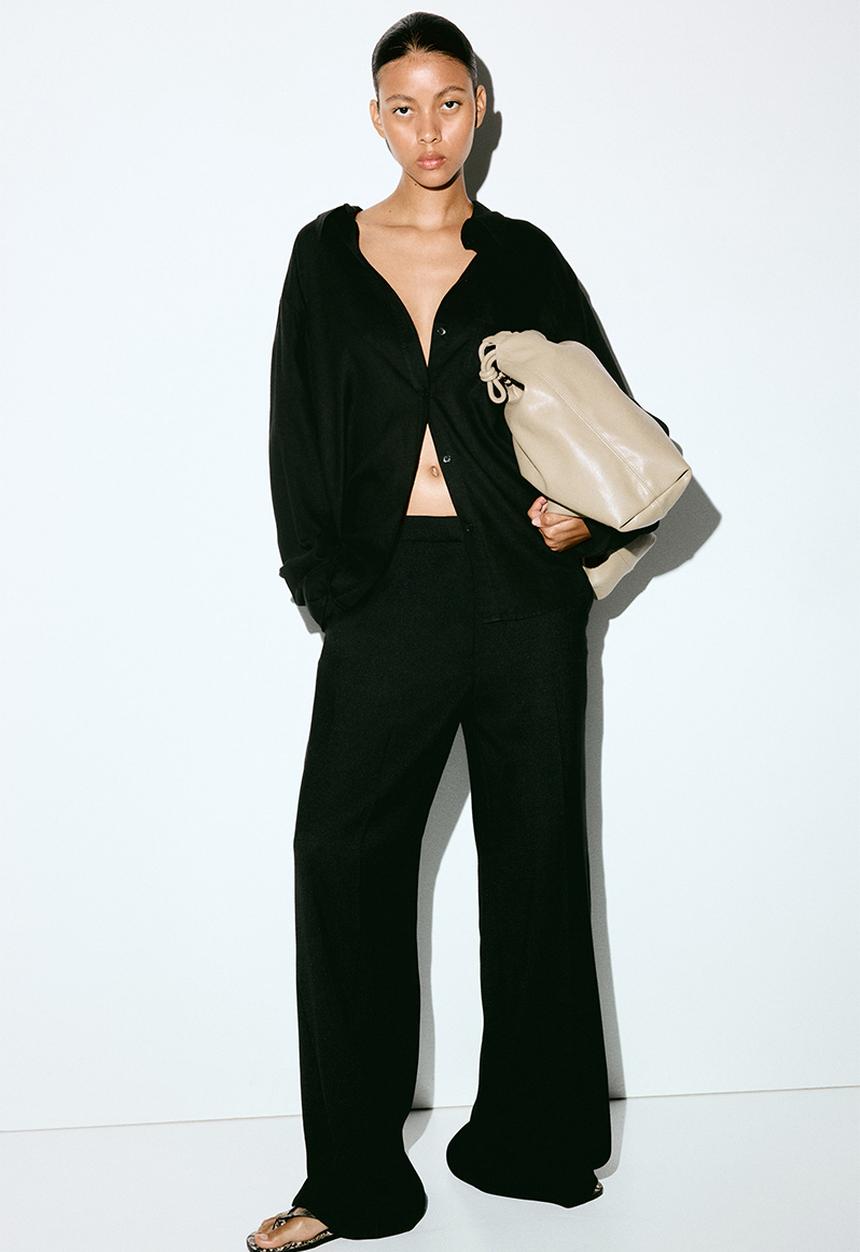 H&M - Wide tailored trousers - black