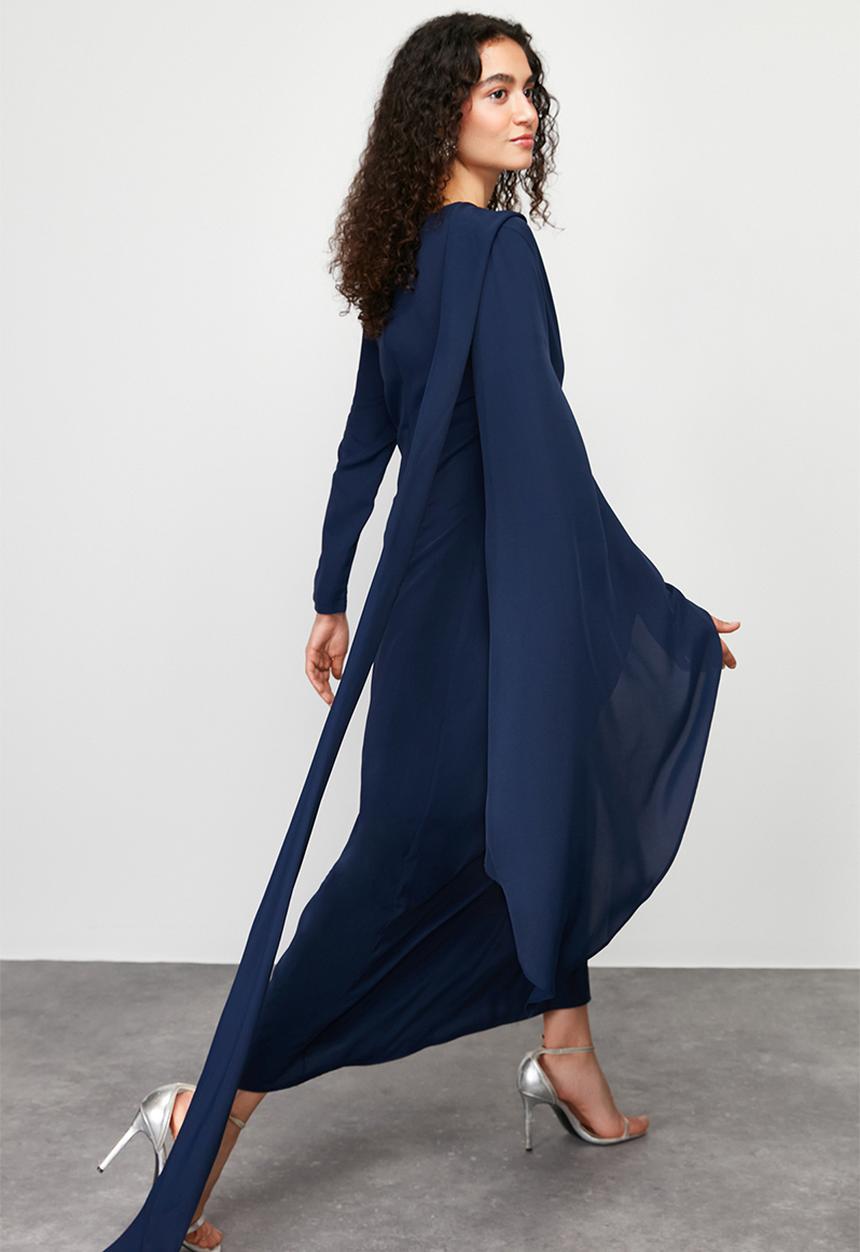 Trendyol - Maxi A line L/S Woven Dress - Navy
