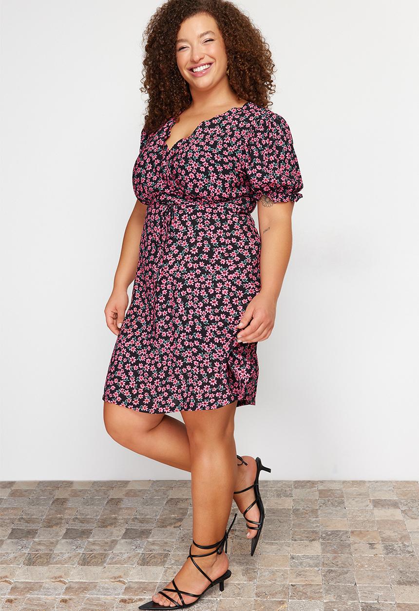 Trendyol - Plus size a-cut bell flower dress - multi
