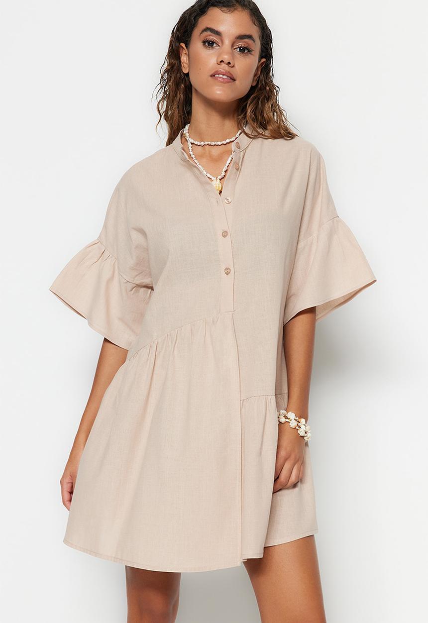 Trendyol - Mini Tiered Woven Dress - Beige