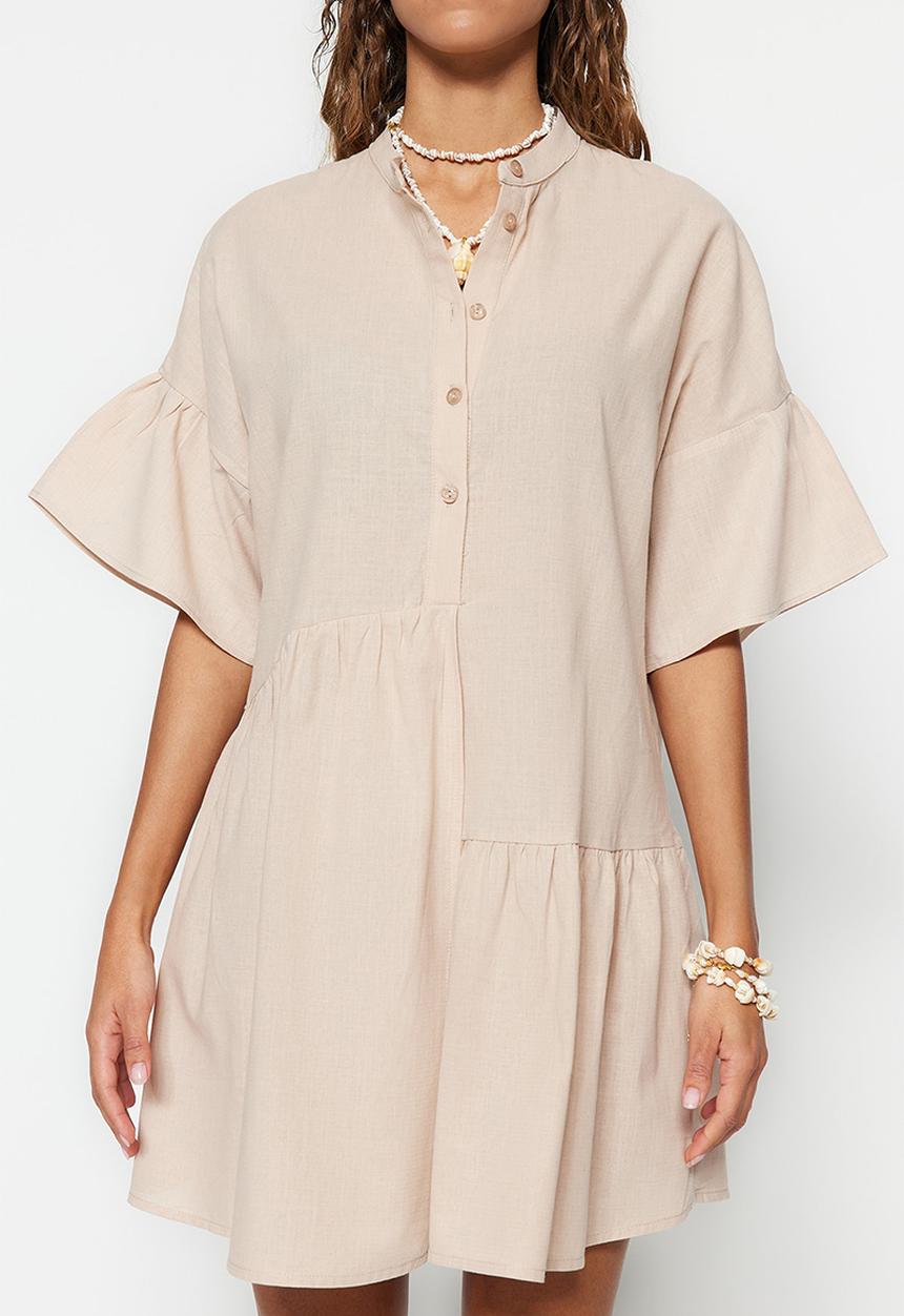 Trendyol - Mini Tiered Woven Dress - Beige