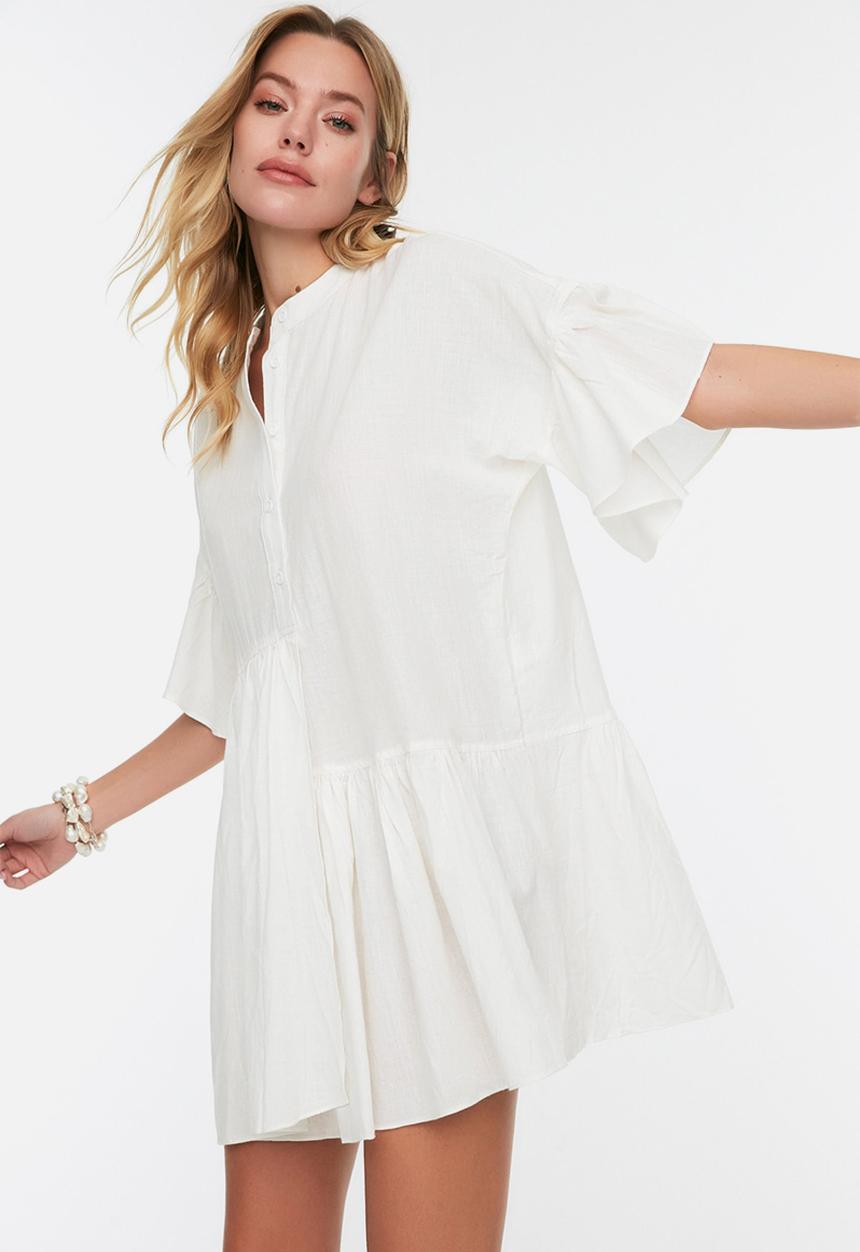 Trendyol - Mini Short Sleeve Woven Dress - White