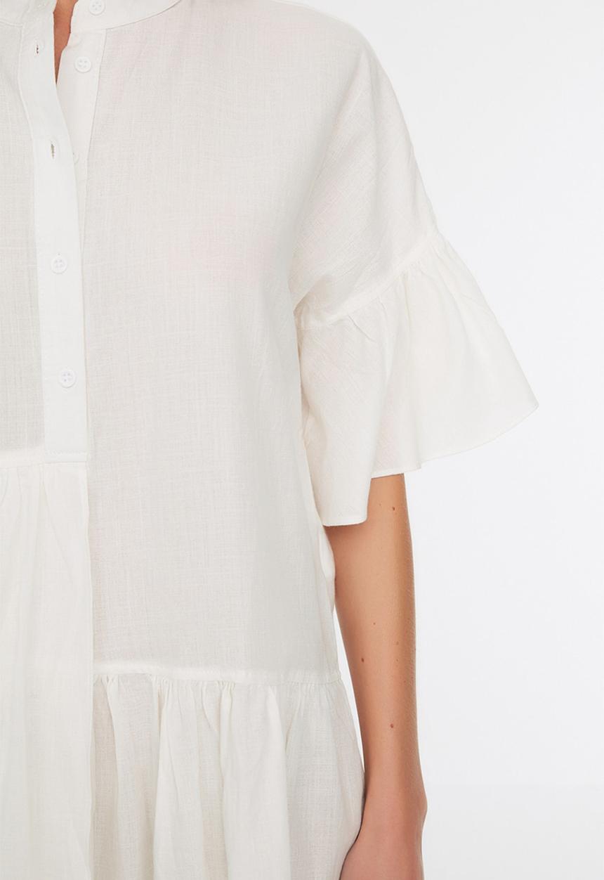 Trendyol - Mini Short Sleeve Woven Dress - White