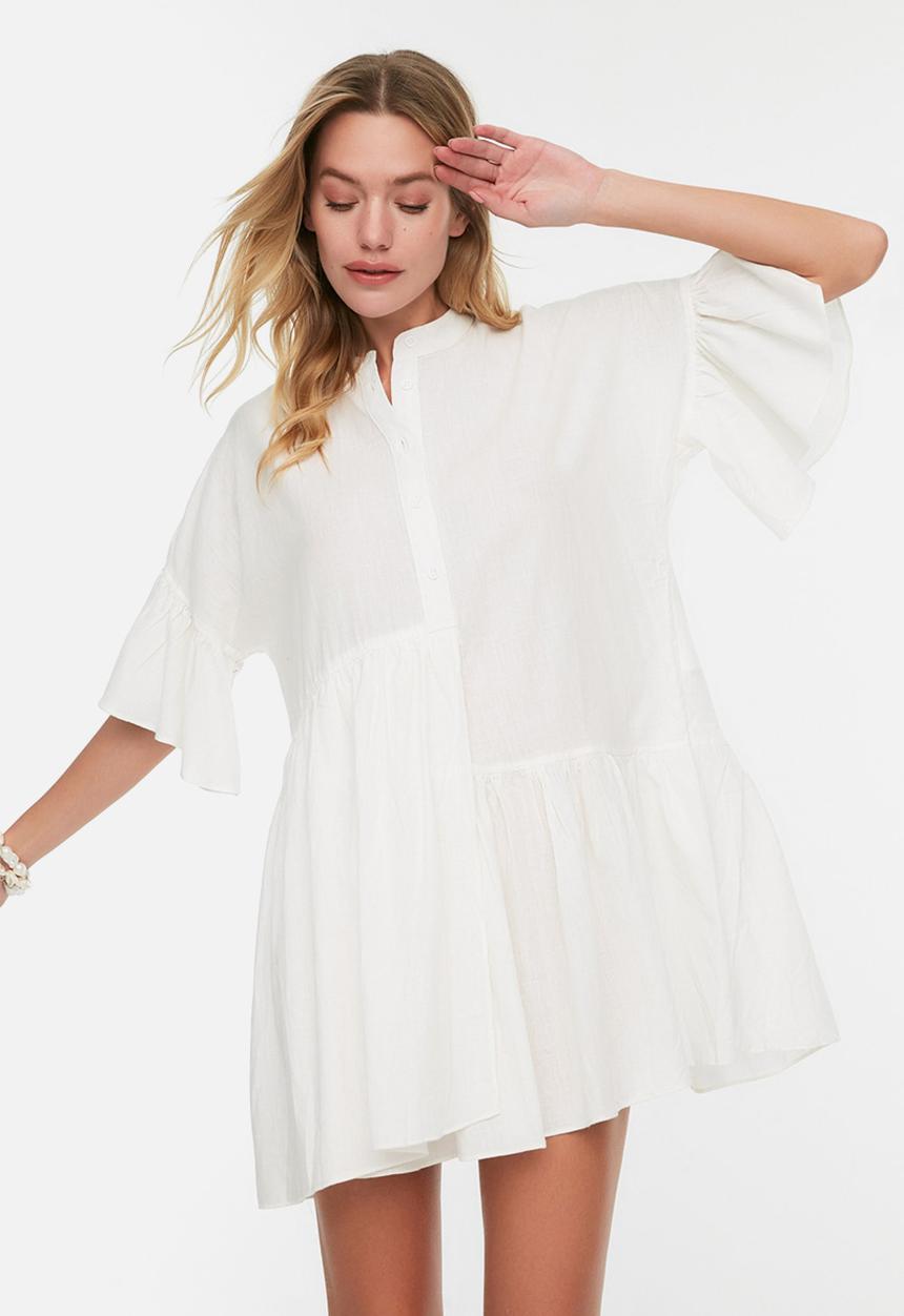 Trendyol - Mini Short Sleeve Woven Dress - White