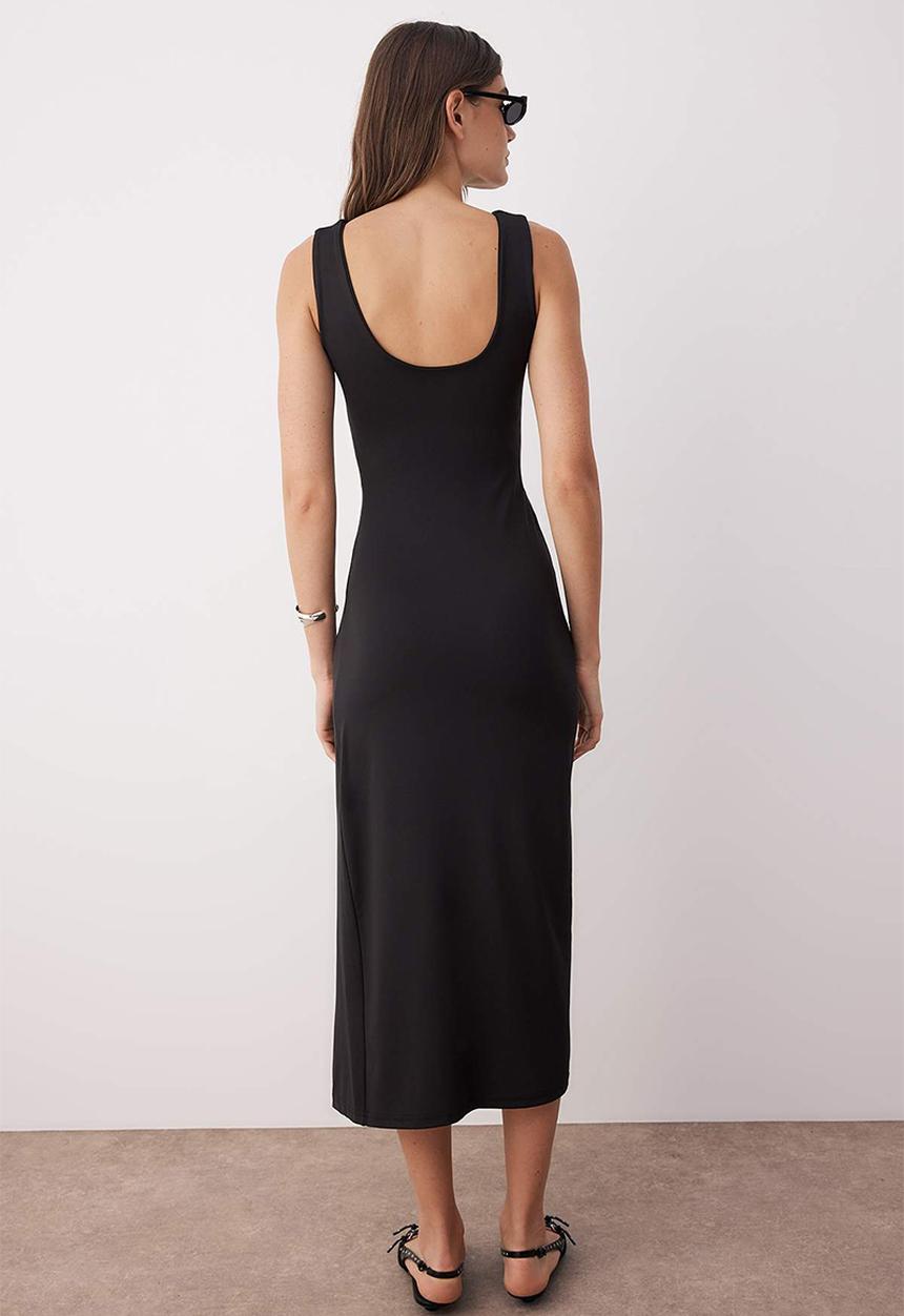 Trendyol - Midi Bodycon Knit Slit  Dress - Black