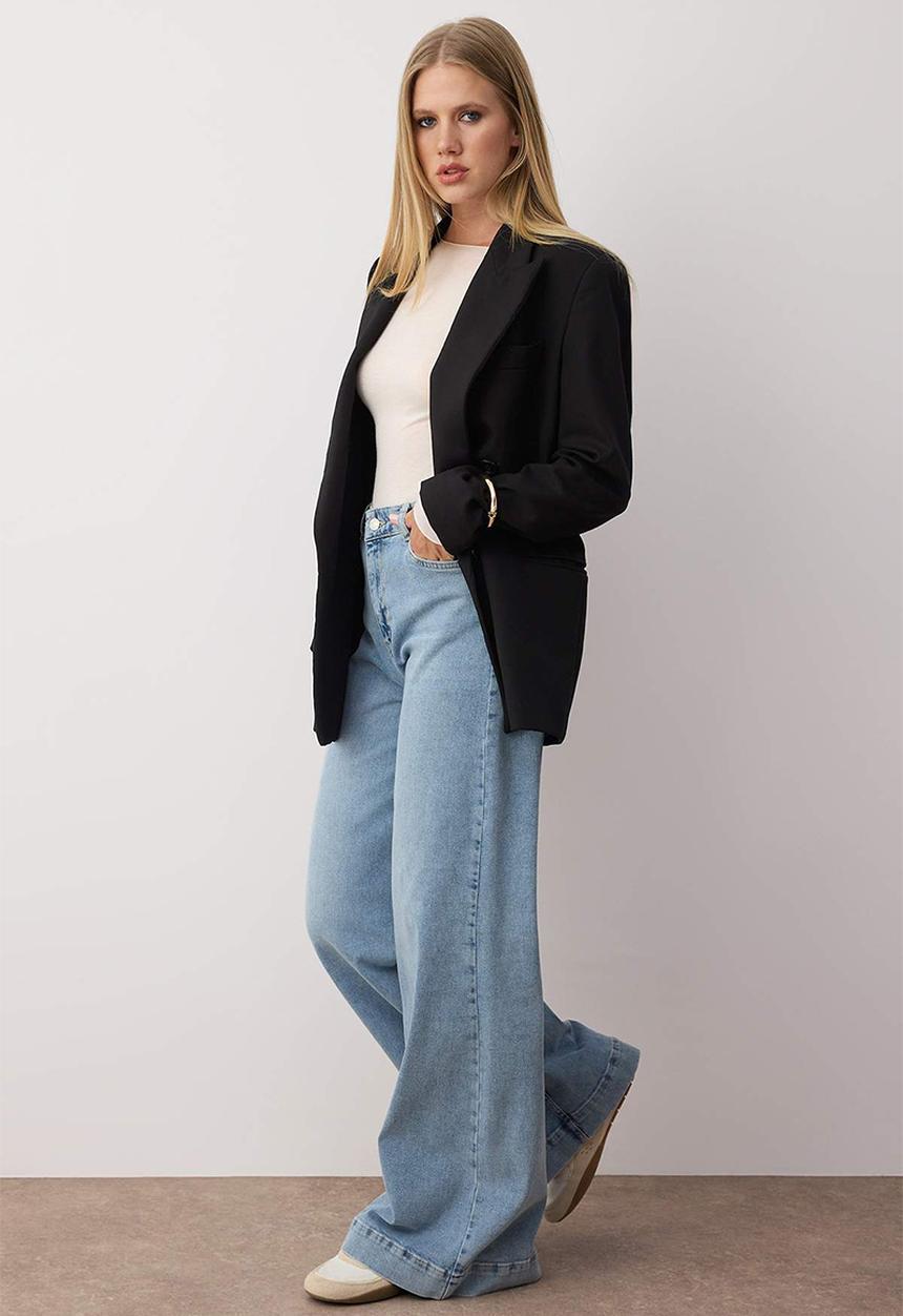 Trendyol - Regular Waist Wide Leg Jean - Light blue